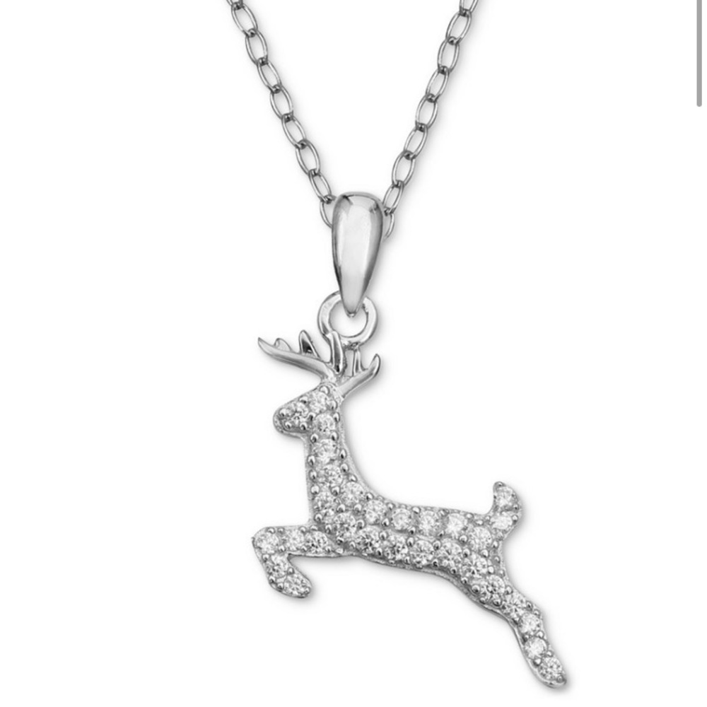 Sterling Silver Cubic Zirconium Reindeer Necklace - Picture 3 of 3